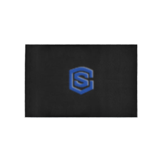 Black Area Rug Blue Logo Area Rug 5' x 3.2'