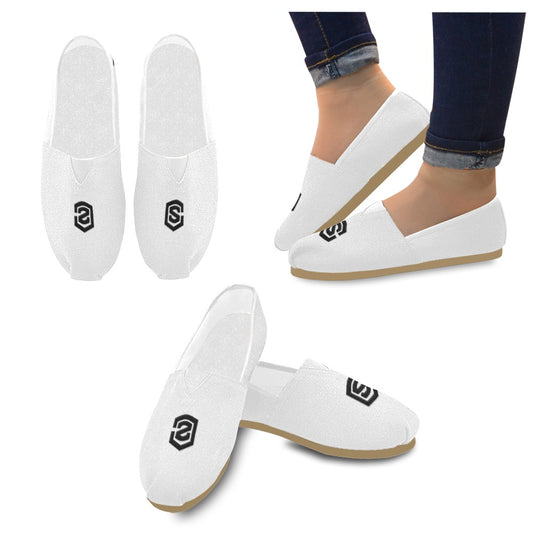WHITE Casual Canvas Women's WITH BLACK LOGO Casual Canvas Women's Shoes (Model 004) (Designs are mirrored)