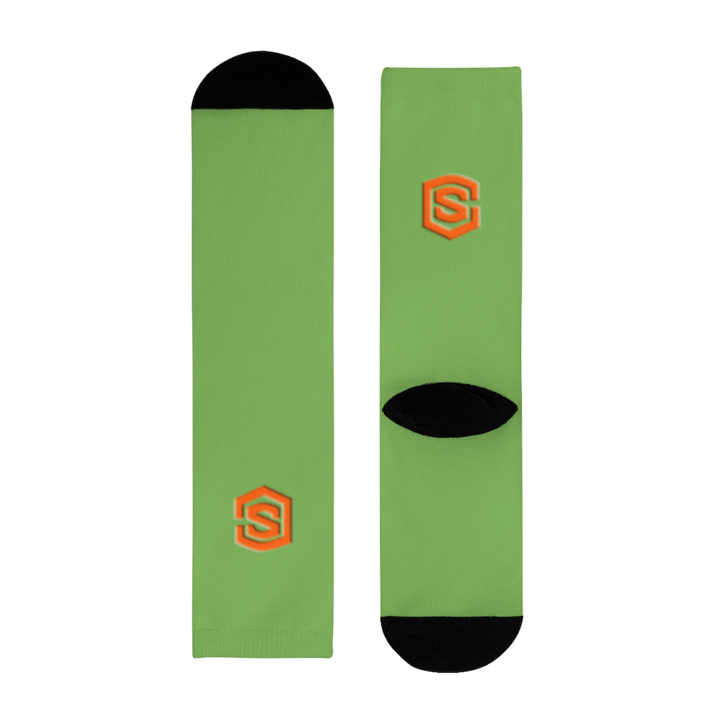 Green Sublimation Crew Socks (EU) Orange Logo