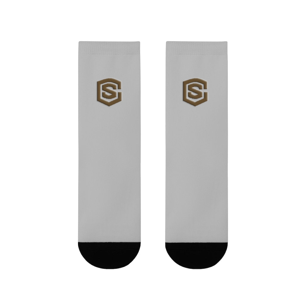 Grey Sublimation Crew Socks (EU) Brown Logo