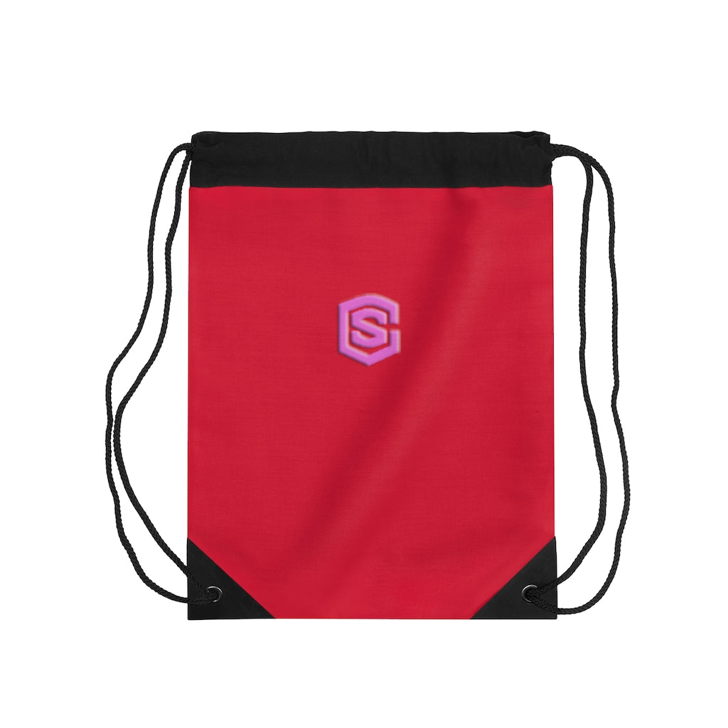 Red Drawstring Bag Pink logo