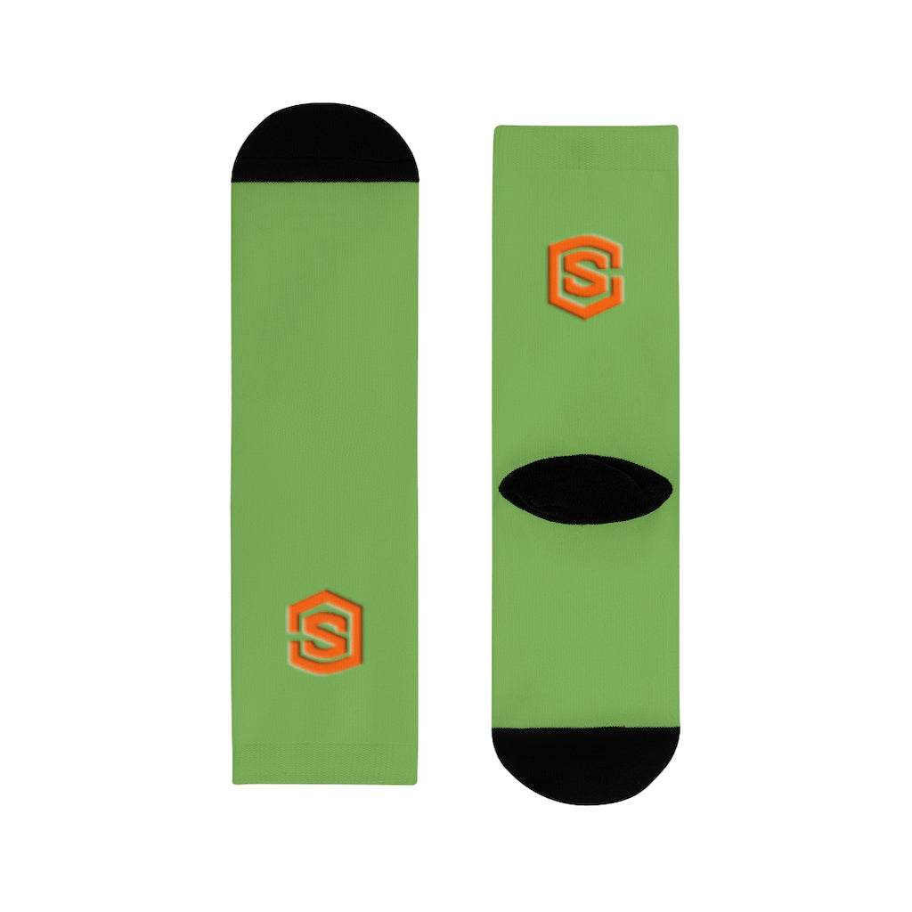 Green Sublimation Crew Socks (EU) Orange Logo