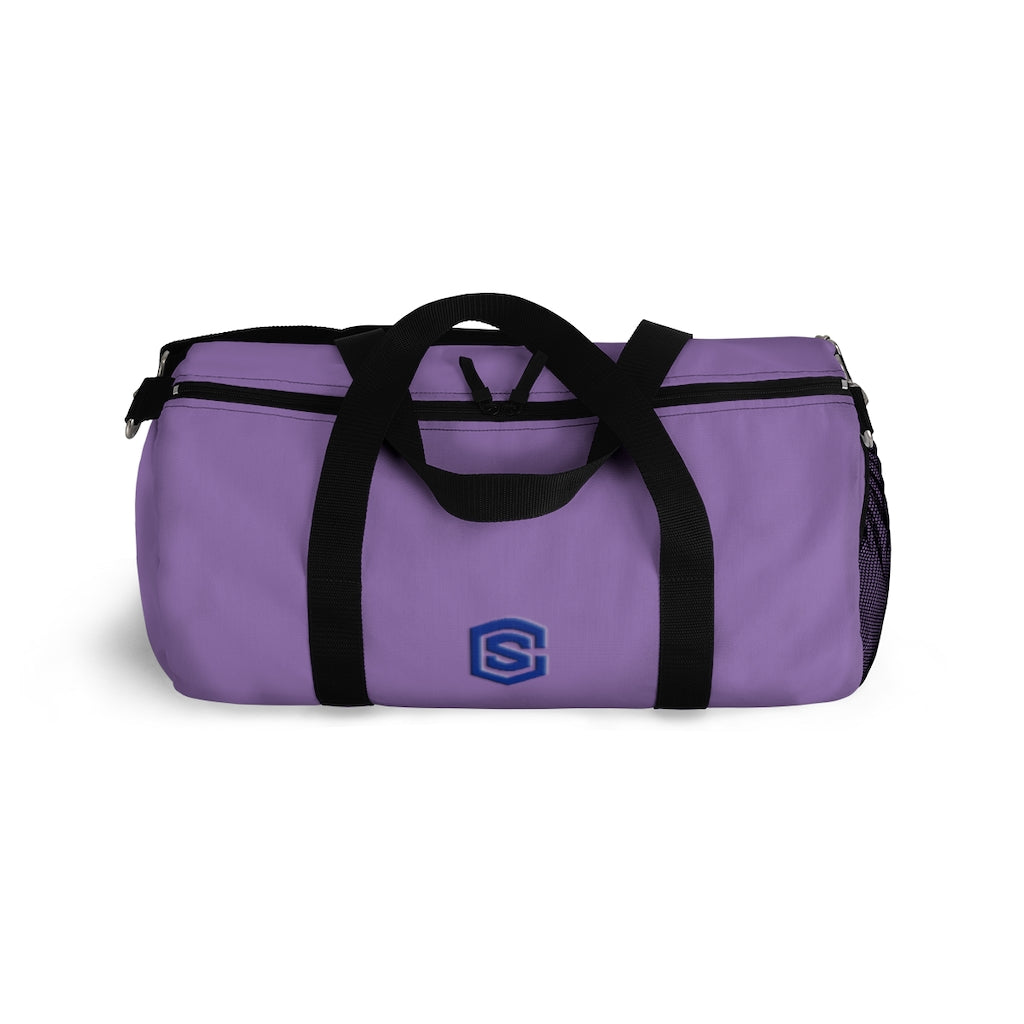 Purple Duffel Bag Blue Logo