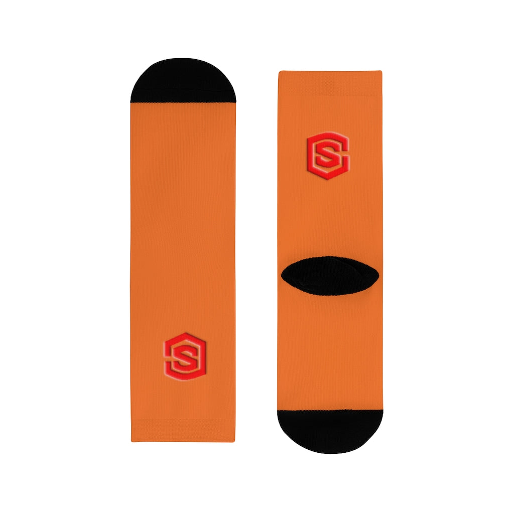 Orange Sublimation Crew Socks (EU) Red Logo