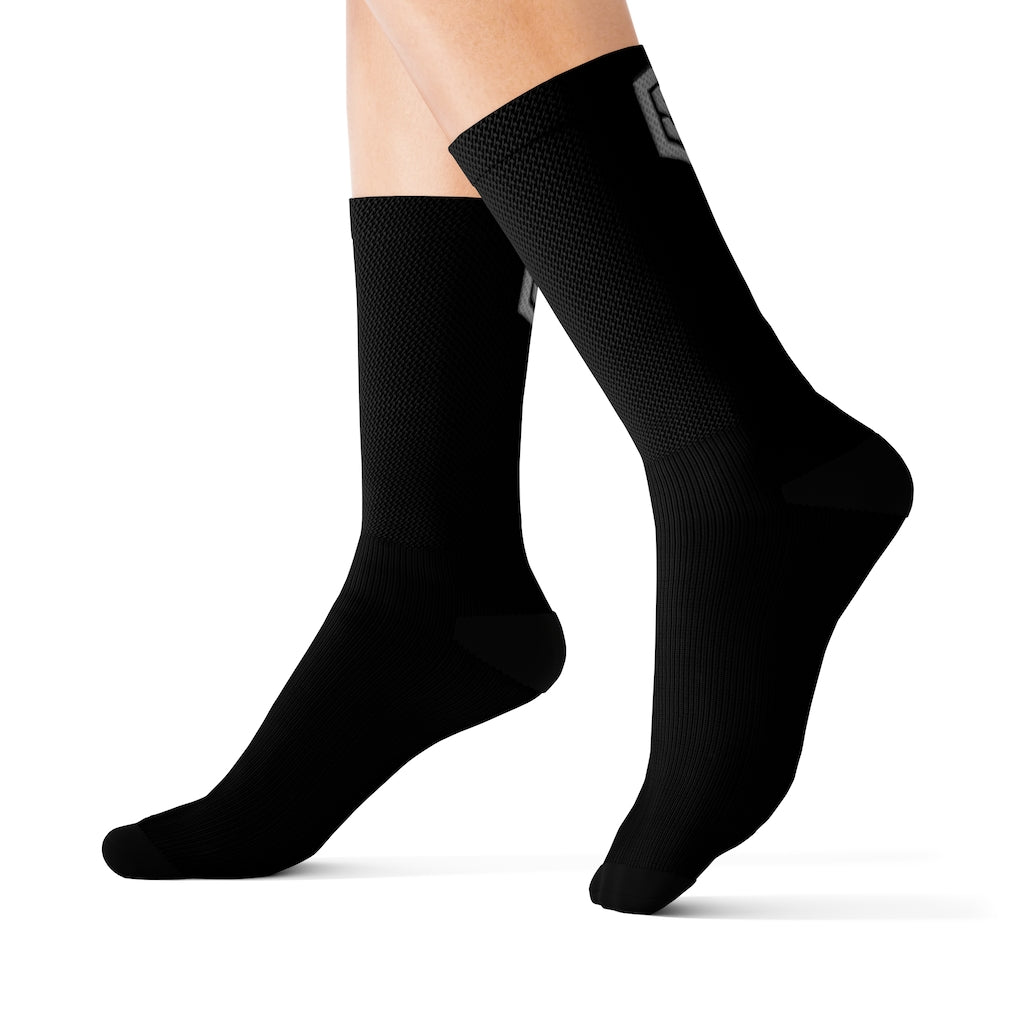 Black Sublimation Socks Silver Logo