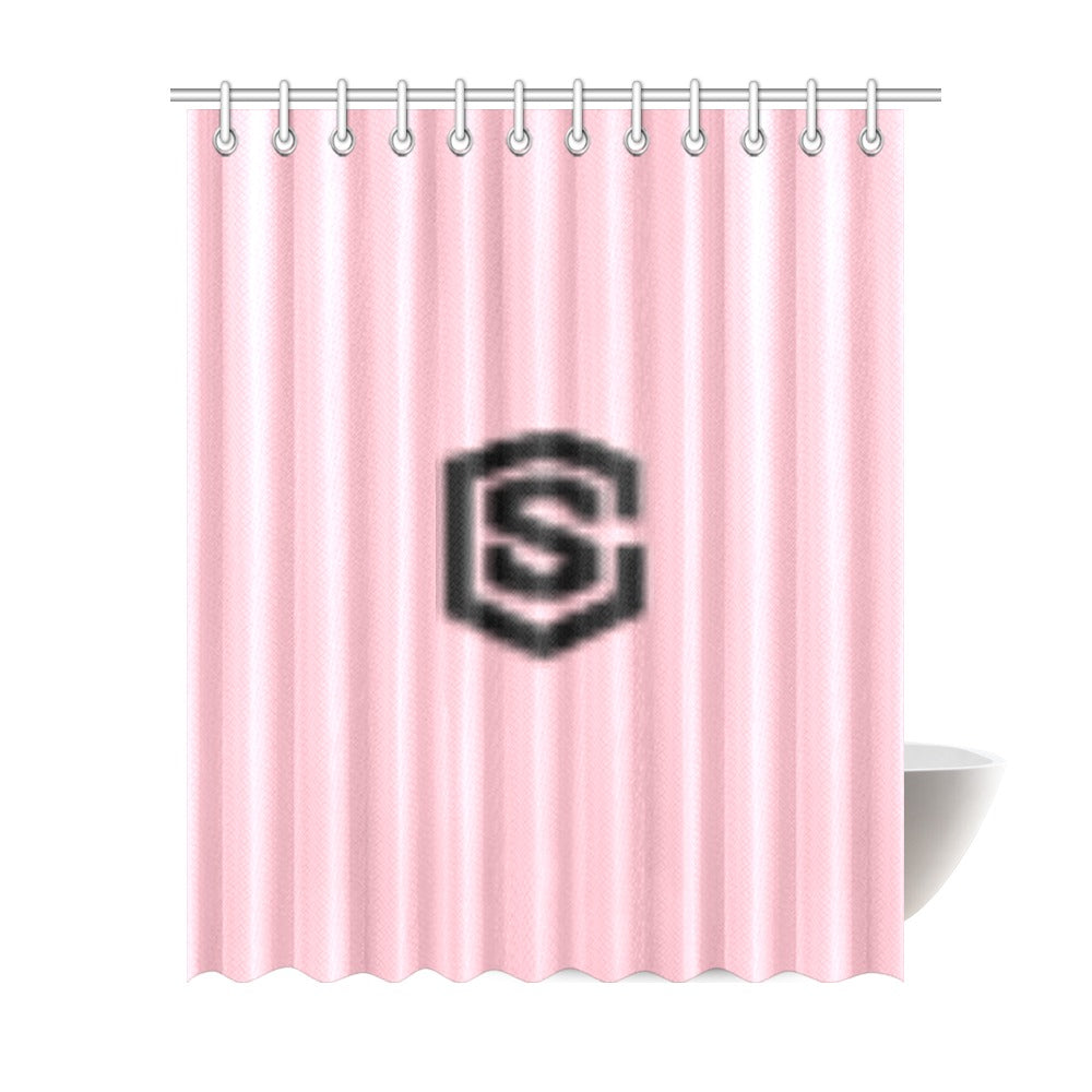 Pink Shower Curtain 69"x84" with Black Logo Shower Curtain 69"x84"