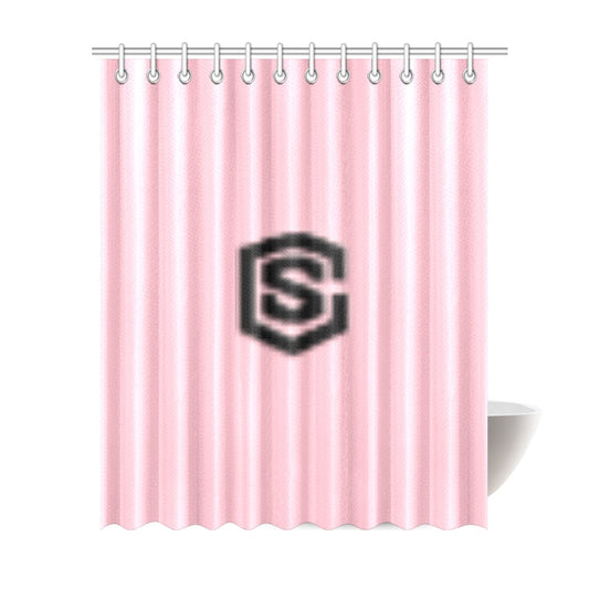Pink Shower Curtain 69"x84" with Black Logo Shower Curtain 69"x84"