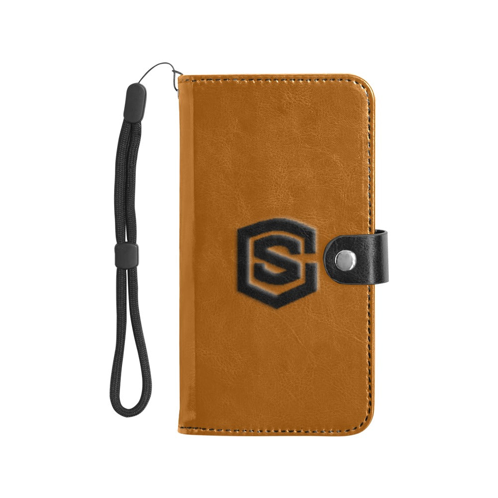 Brown Flip Leather Purse for Mobile Phone(Model1703)(Large) with Black Logo Flip Leather Purse for Mobile Phone(Model1703)(Large)