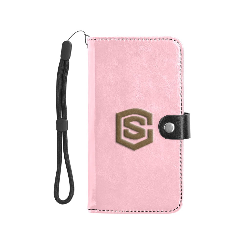 Pink Flip Leather Purse for Mobile Phone(Model1703)(Large) with Brown Logo Flip Leather Purse for Mobile Phone(Model1703)(Large)