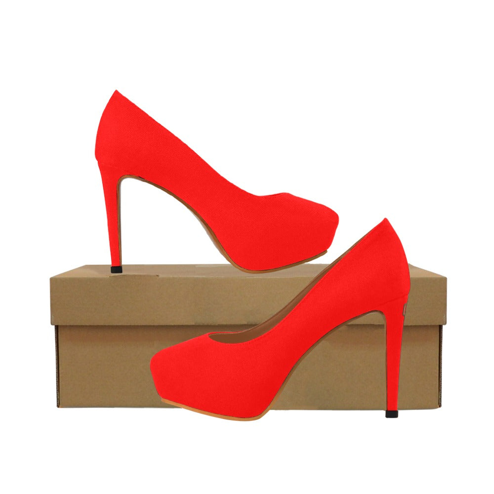 Red Women's Pumps With Brown Logo Women's High Heels (Model 044)