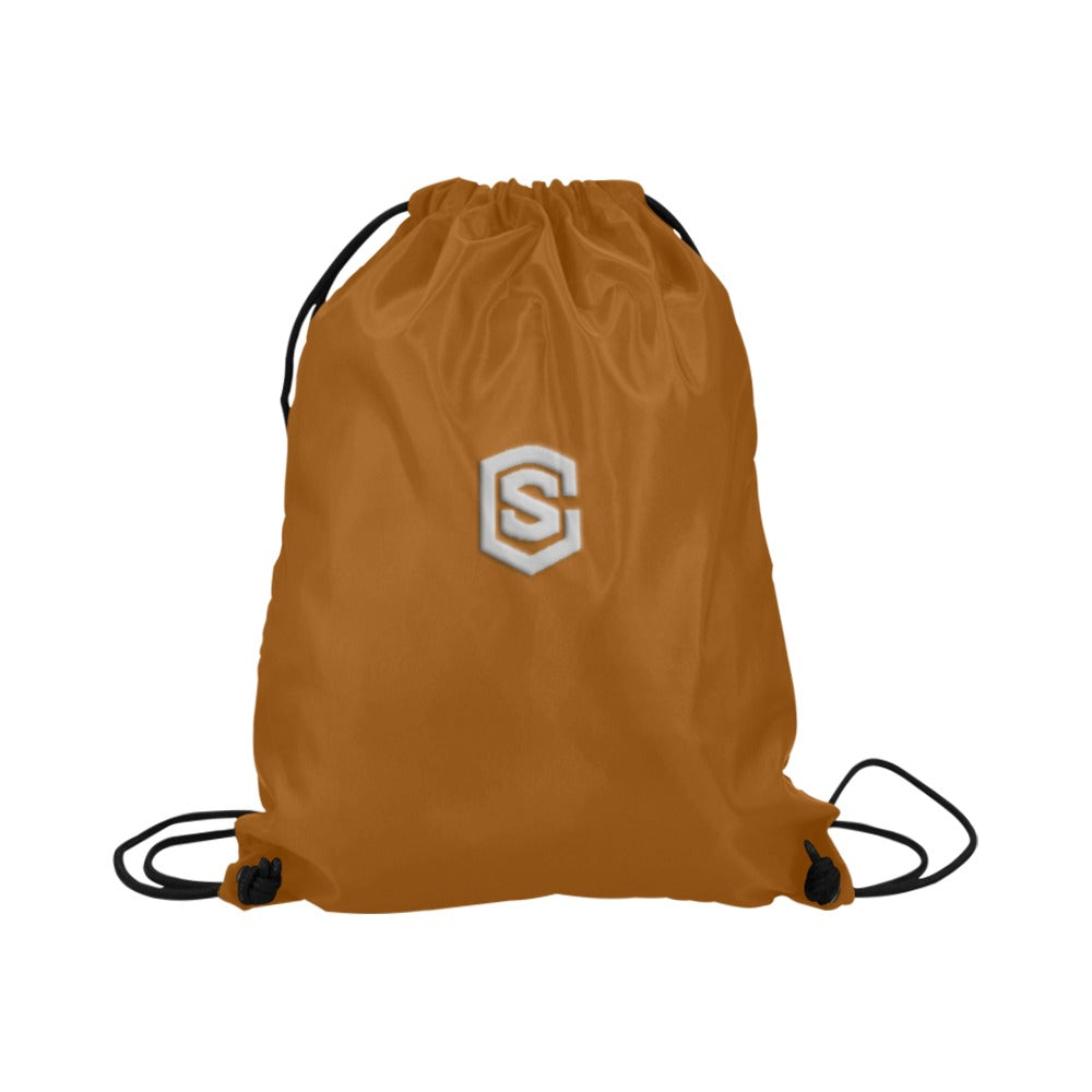 Brown Drawstring Bags Large With Silver Logo Drawstring Bags (Model 1604) (Large)