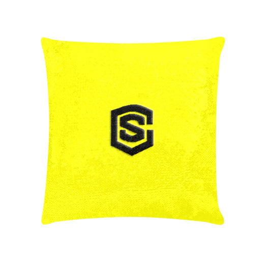 Yellow Custom Sequin Pillow with Black Logo Custom Sequin Pillow Case 18"x18"