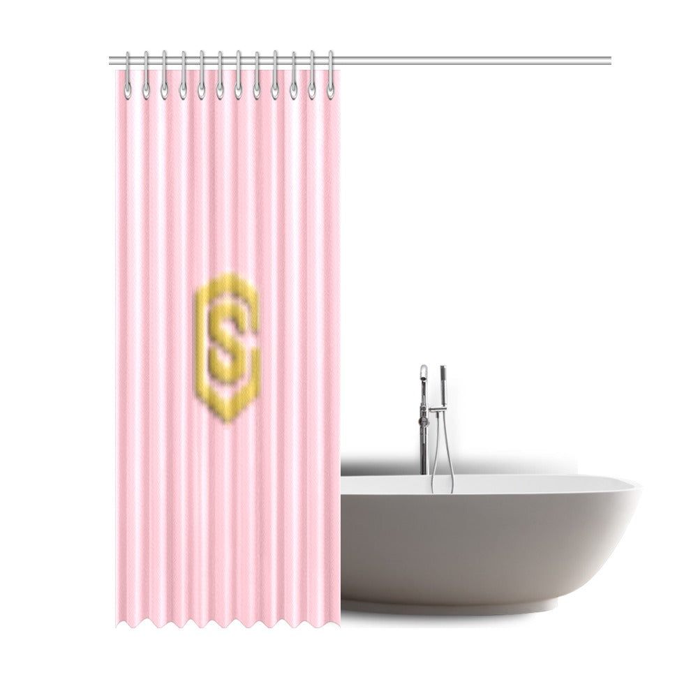 Pink Shower Curtain 69"x84" with Gold Logo Shower Curtain 69"x84"