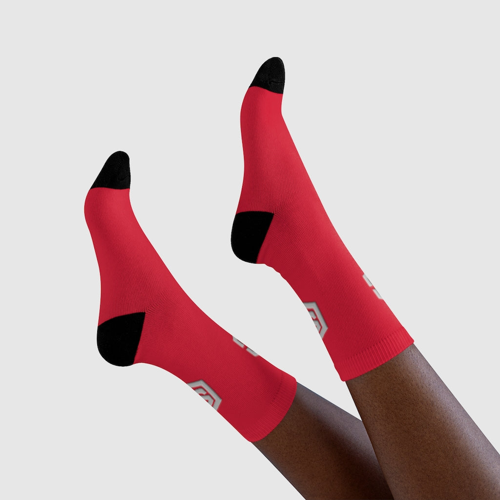 Red Sublimation Crew Socks (EU) Silver Logo