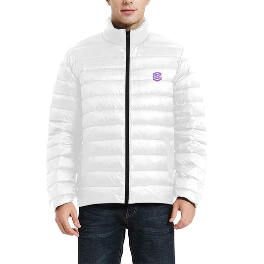 Purple Logo Men's Stand Collar Padded Jacket (Model H41)