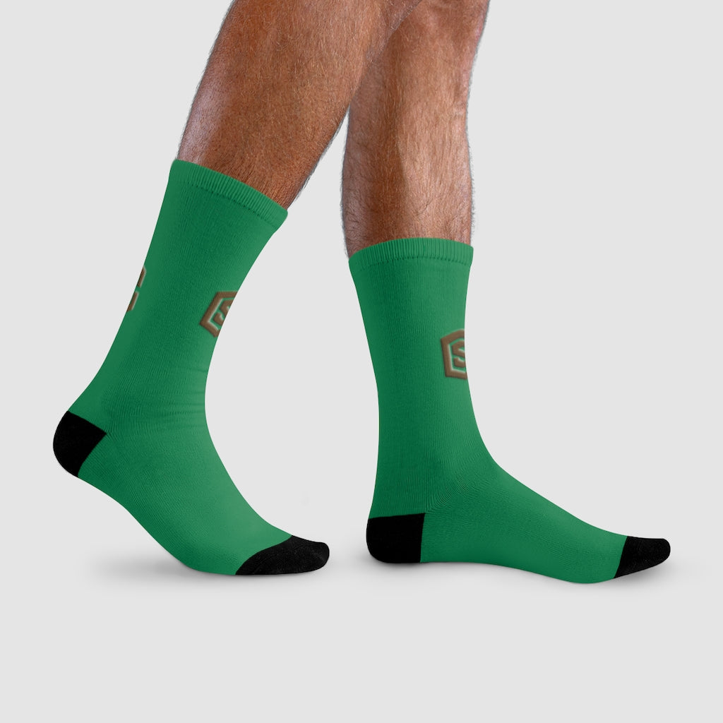 Green Sublimation Crew Socks (EU) Brown Logo