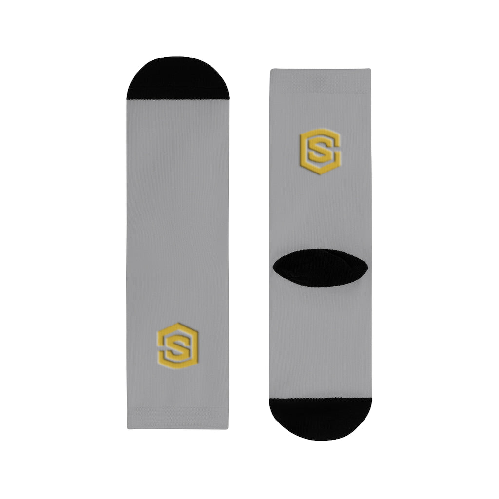 Grey Sublimation Crew Socks (EU) Gold Logo