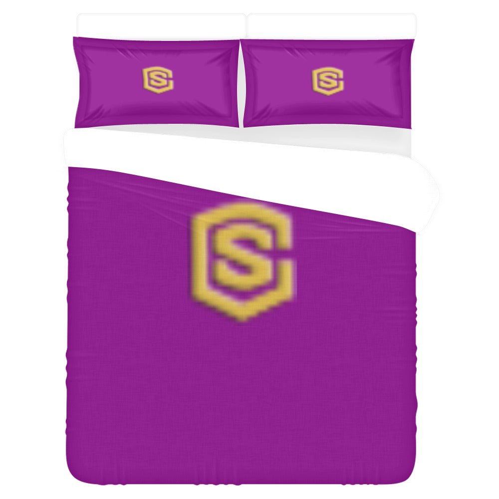 Purple 3-Piece Bedding Set (1 Duvet Cover 86"x70"; 2 Pillowcases 20"x30")(One Side) wtih Gold Logo 3-Piece Bedding Set (1 Duvet Cover 86"x70"; 2 Pillowcases 20"x30")(One Side)