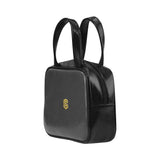 BLACK  LEATHER TOP HANDLE HANDBAG  gold logo Leather Top Handle Handbag (Model 1662)