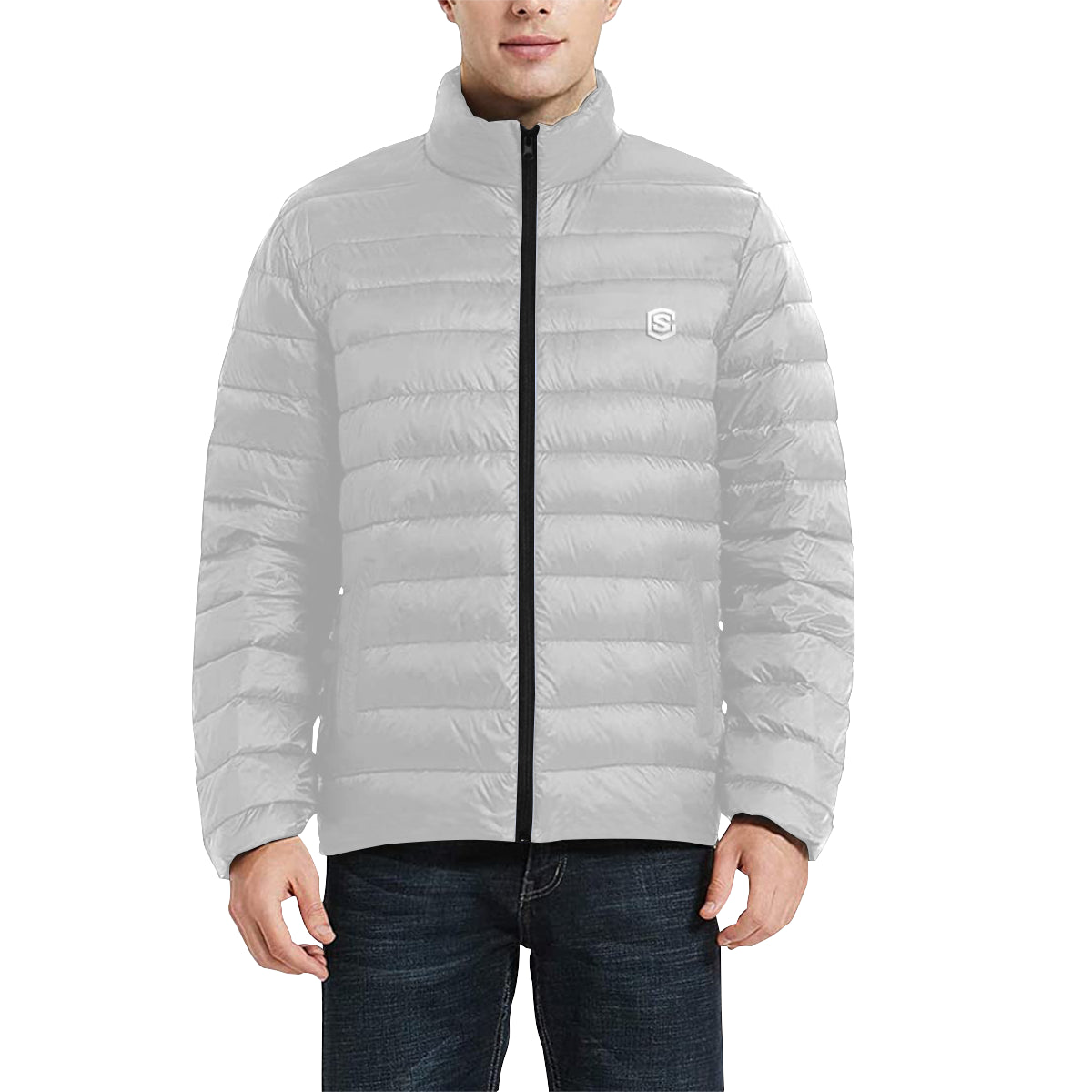 PINK MEN'S STAND COLLAR PADDED JACKET White Logo Men's Stand Collar Padded Jacket (Model H41)