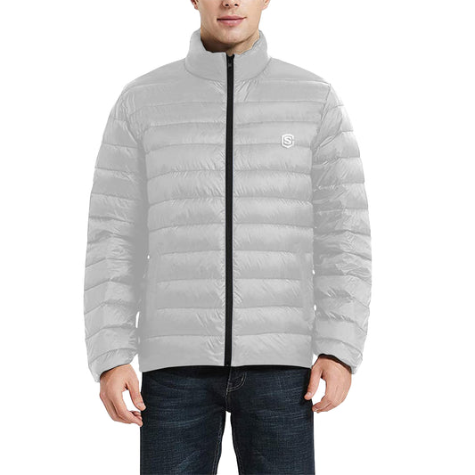 PINK MEN'S STAND COLLAR PADDED JACKET White Logo Men's Stand Collar Padded Jacket (Model H41)