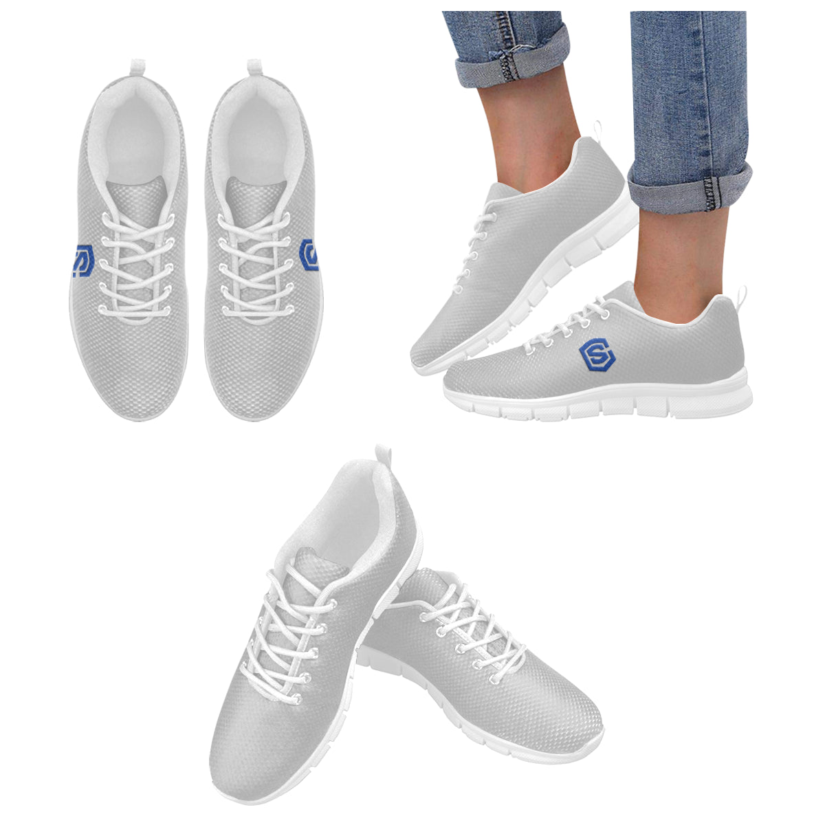 blue logo Women's Breathable Running Shoes (Model 055)