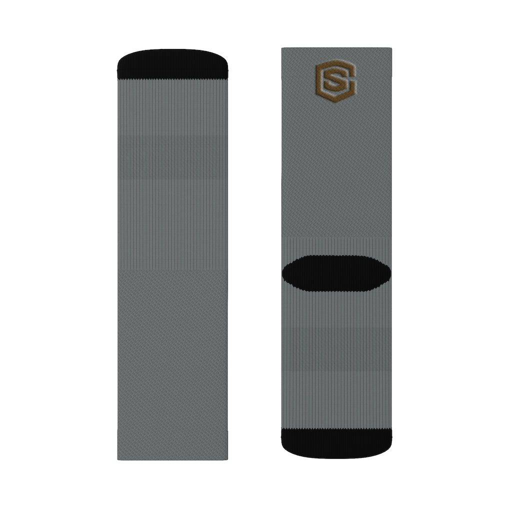 Grey Sublimation Socks Brown Logo