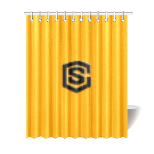 Orange Shower Curtain 69"x84" with Black Logo Shower Curtain 69"x84"