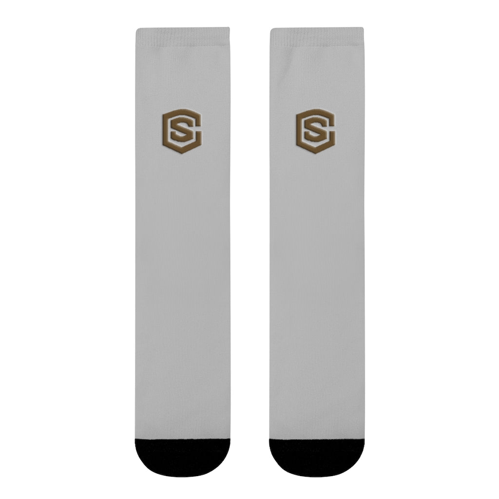 Grey Sublimation Crew Socks (EU) Brown Logo