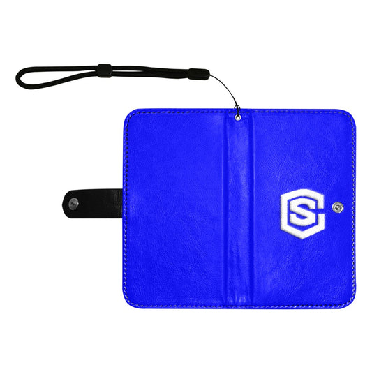 blue Flip Leather Purse for Mobile Phone(Model1703)(Large) with White Logo Flip Leather Purse for Mobile Phone(Model1703)(Large)