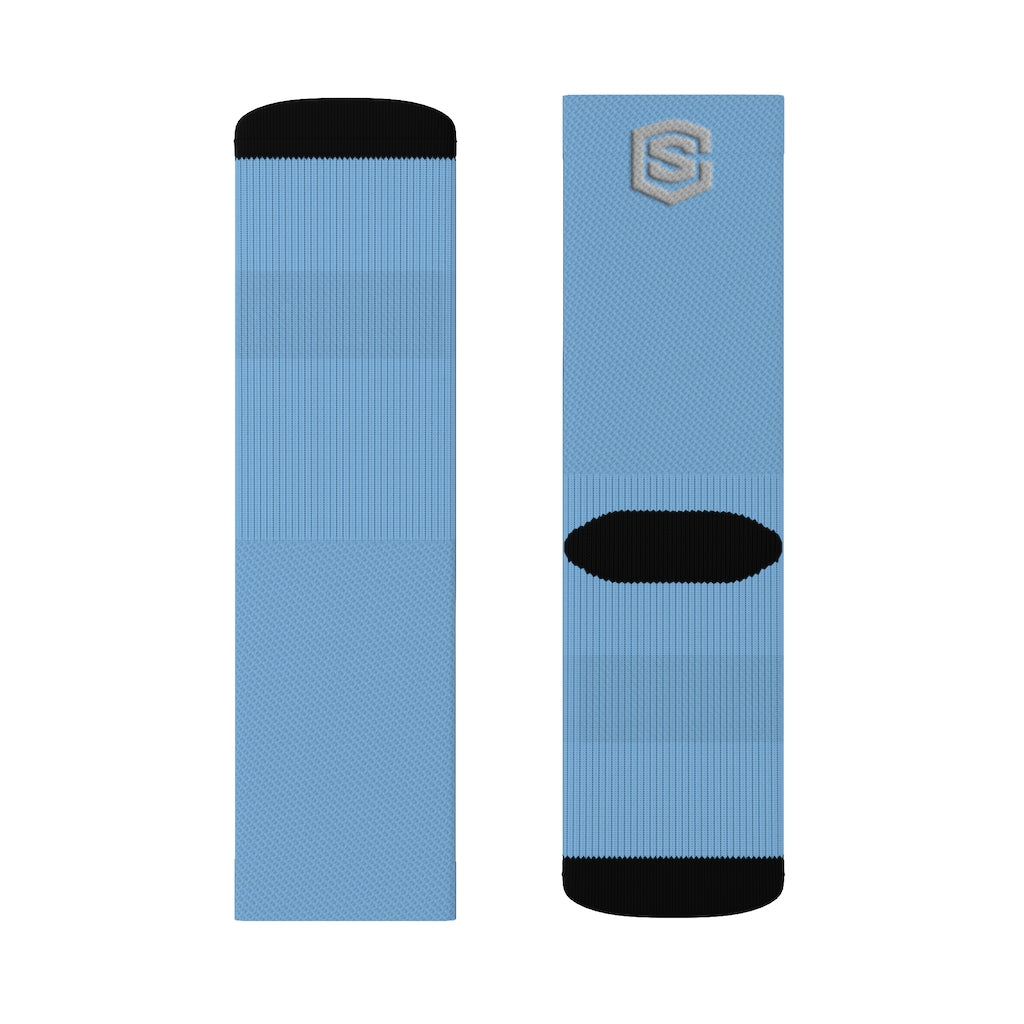 Light Blue Sublimation Socks Silver Logo