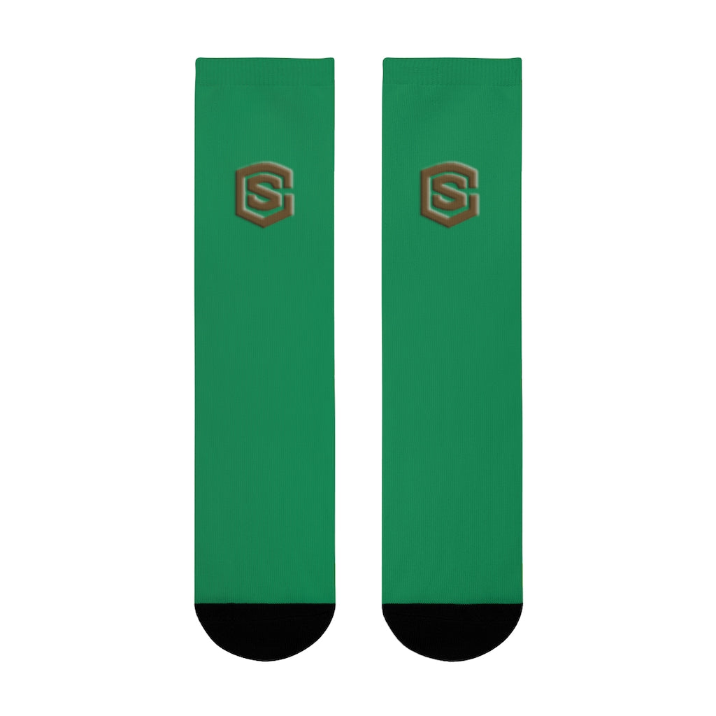 Green Sublimation Crew Socks (EU) Brown Logo