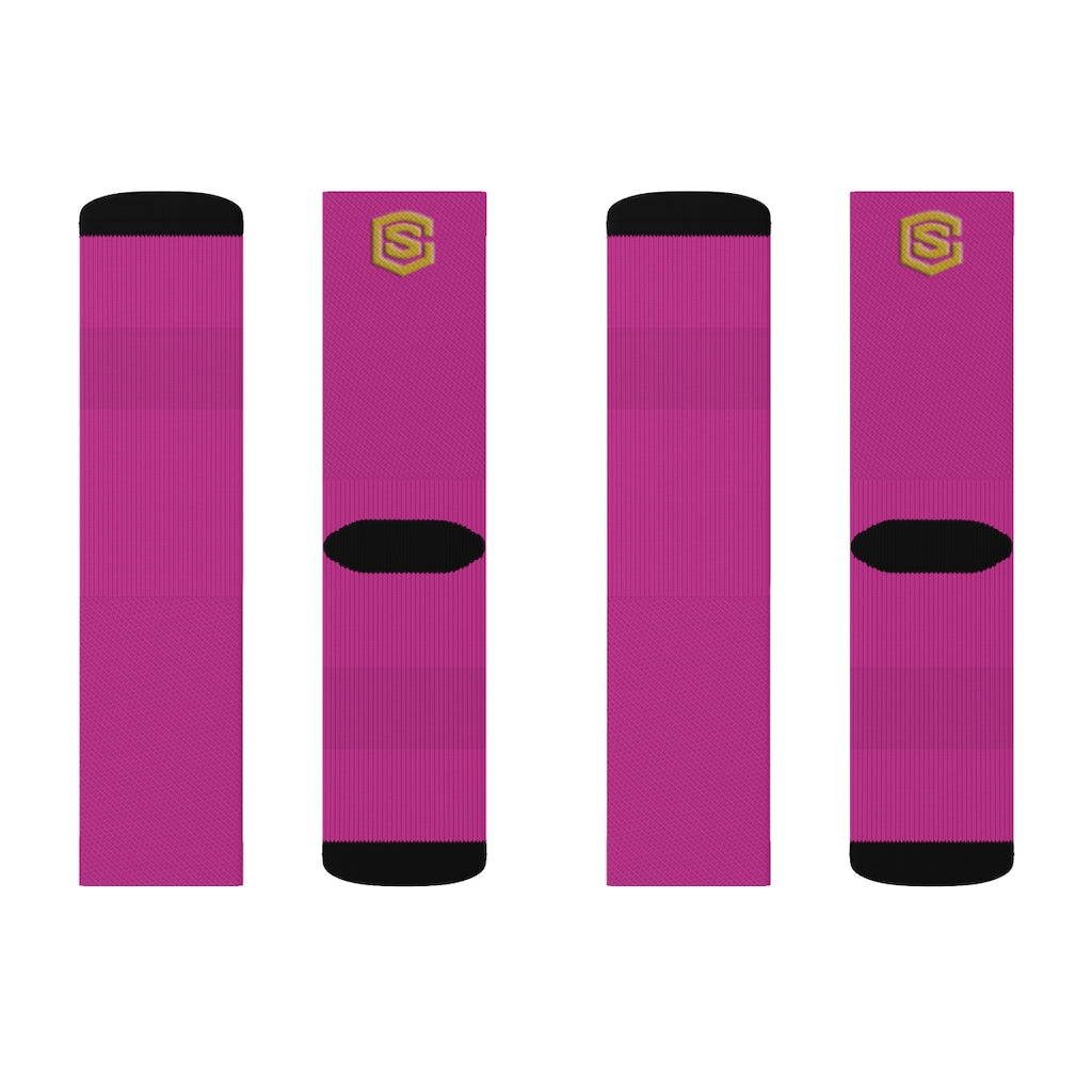 Pink Sublimation Socks Gold Logo
