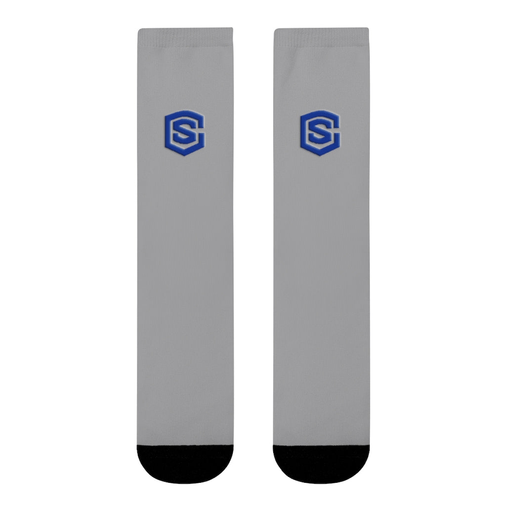 grey Sublimation Crew Socks (EU) Blue Logo