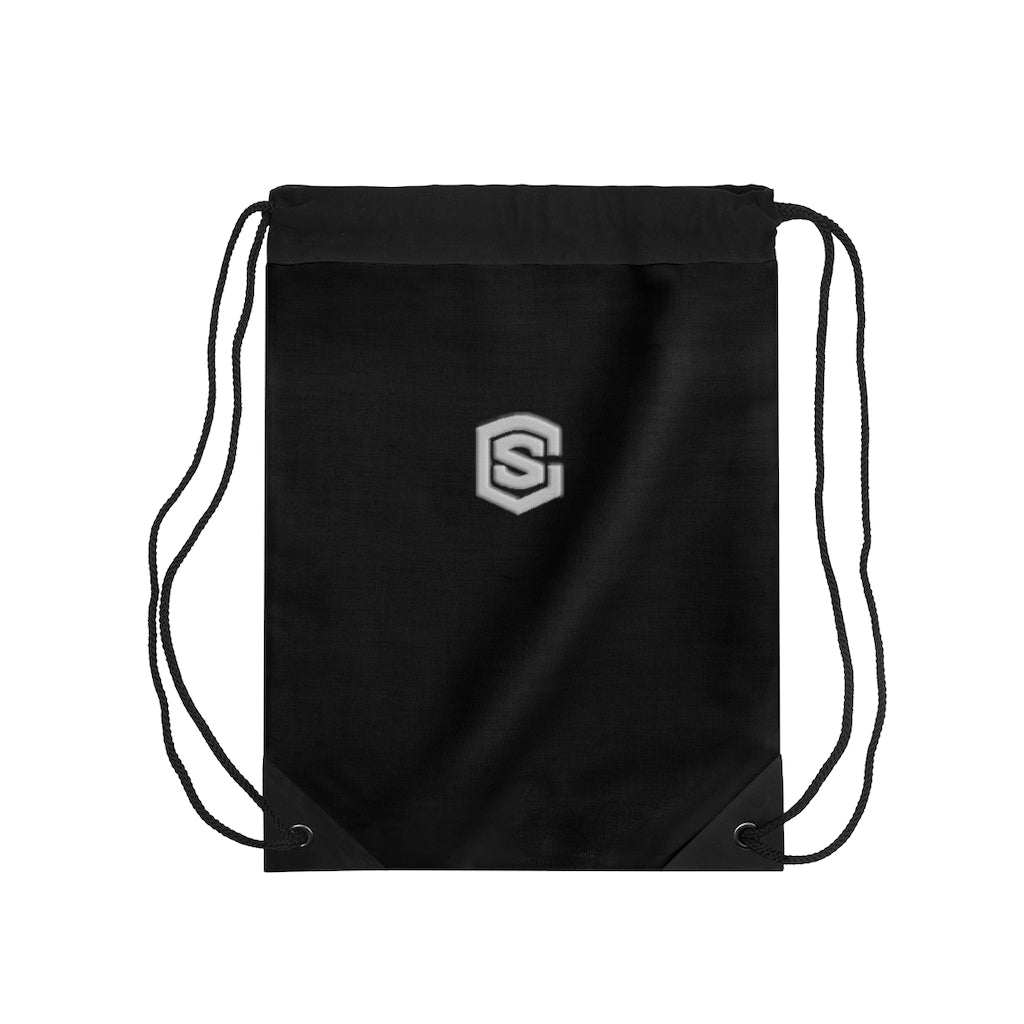 Black Drawstring Bag Silver logo