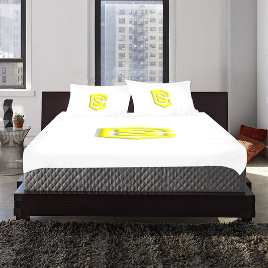White Duvet Cover Yellow Logo 3-Piece Bedding Set (1 Duvet Cover 86"x70"; 2 Pillowcases 20"x30")(One Side)