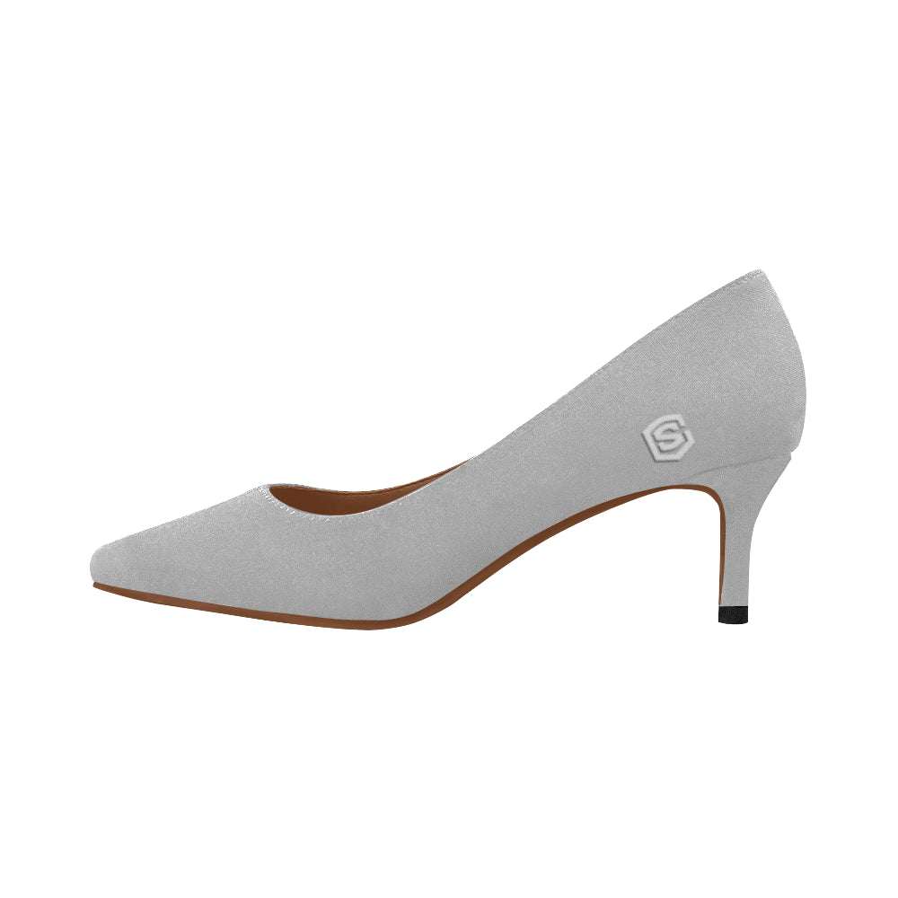 white logo Women's Pointed Toe Low Heel Pumps (Model 053)