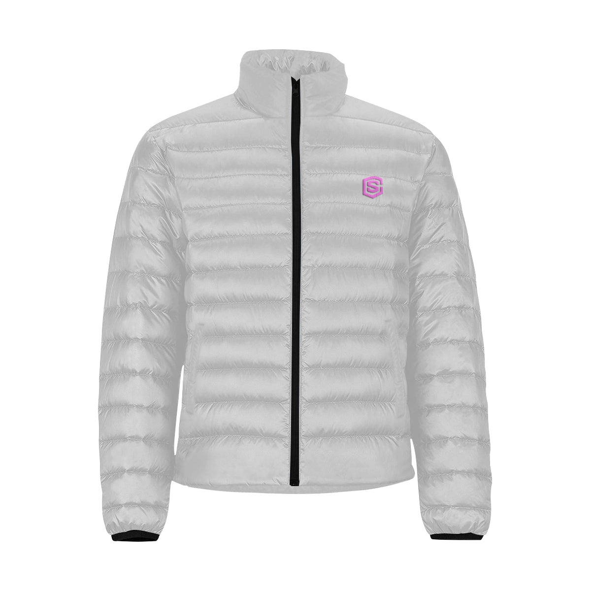 Pink Logo Men's Stand Collar Padded Jacket (Model H41)