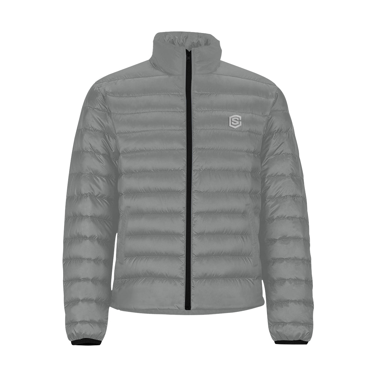 Silver Logo Men's Stand Collar Padded Jacket (Model H41)