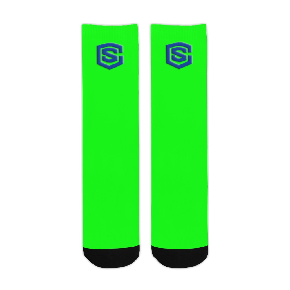 Green Sublimated Crew Socks (Made In USA) with Blue Logo Sublimated Crew Socks (Made In USA)
