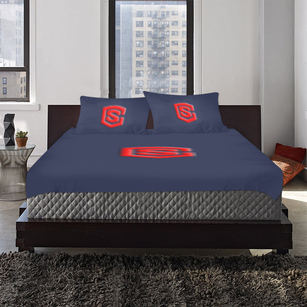 Blue Duvet Cover Red Logo 3-Piece Bedding Set (1 Duvet Cover 86"x70"; 2 Pillowcases 20"x30")(One Side)