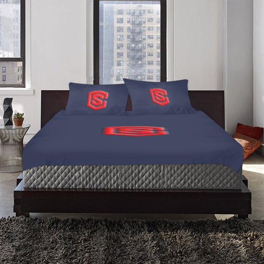 Blue Duvet Cover Red Logo 3-Piece Bedding Set (1 Duvet Cover 86"x70"; 2 Pillowcases 20"x30")(One Side)