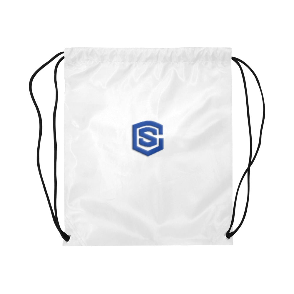 White Drawstring Bags Large With Blue Logo Drawstring Bags (Model 1604) (Large)