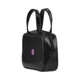 BLACK LEATHER TOP HANDLE HANDBAG pink logo Leather Top Handle Handbag (Model 1662)