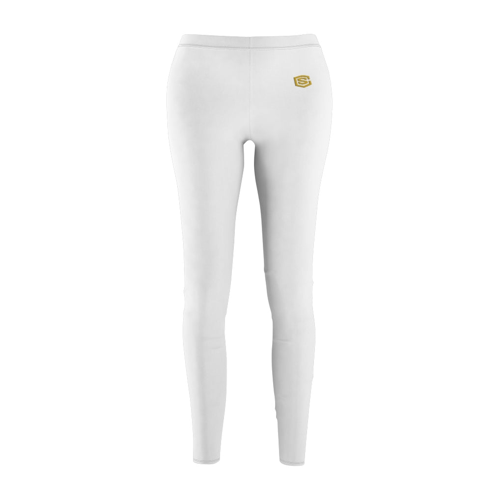 White Women's Cut & Sew Casual Leggings Gold logo
