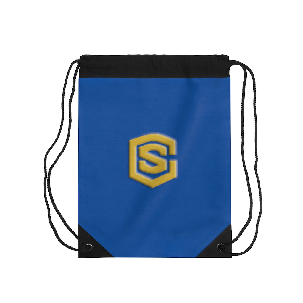 Blue Drawstring Bag Gold logo