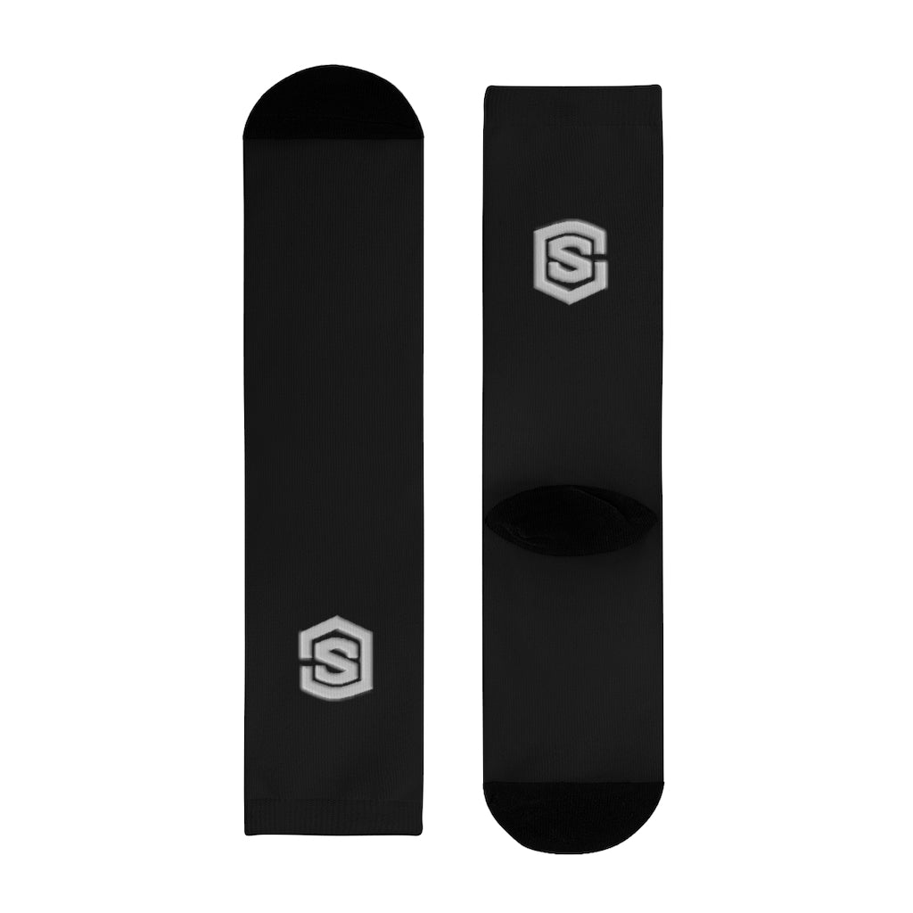 Black Sublimation Crew Socks (EU) Silver Logo