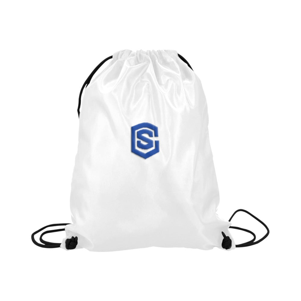 White Drawstring Bags Large With Blue Logo Drawstring Bags (Model 1604) (Large)