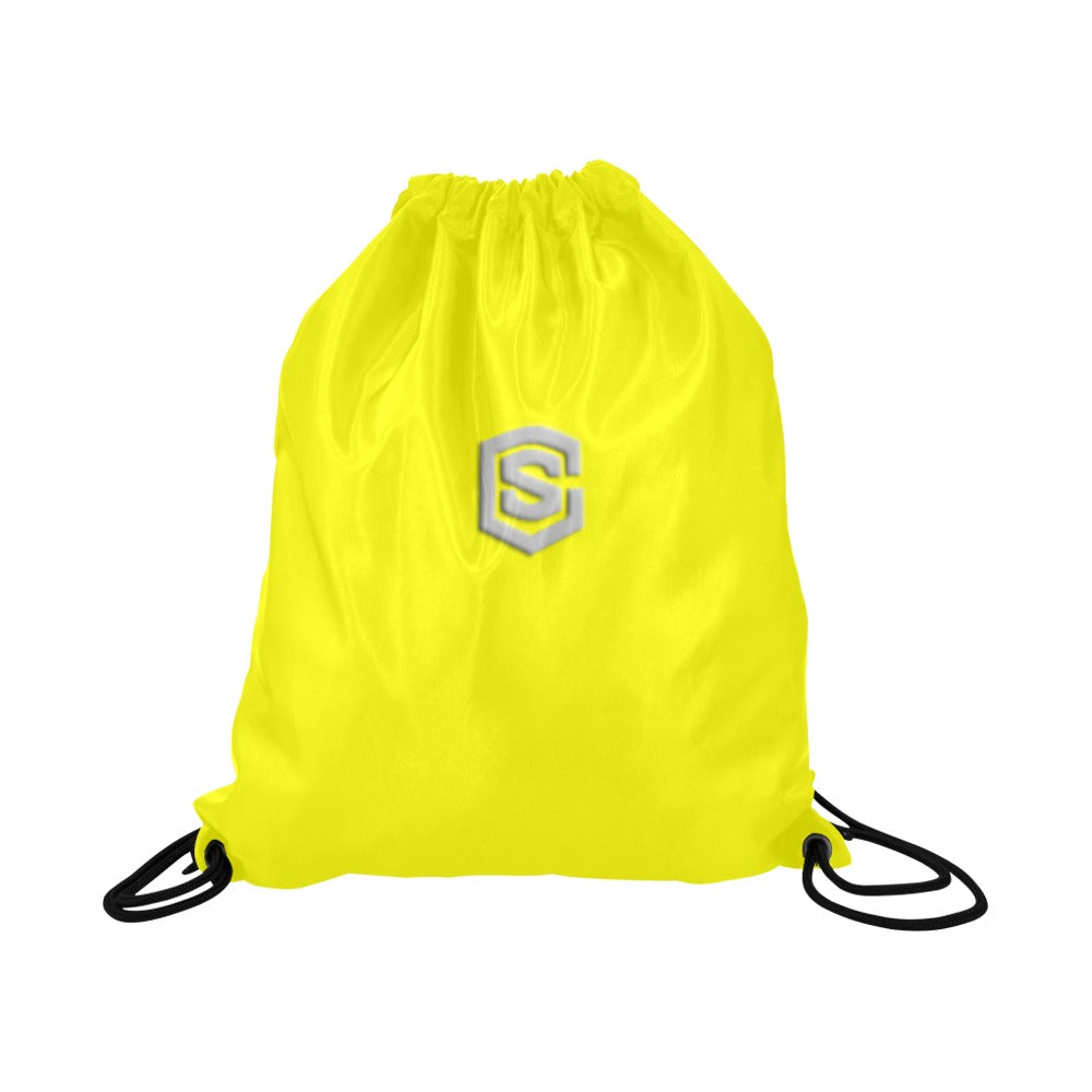 Yellow Drawstring Bags Large With Silver Logo Drawstring Bags (Model 1604) (Large)