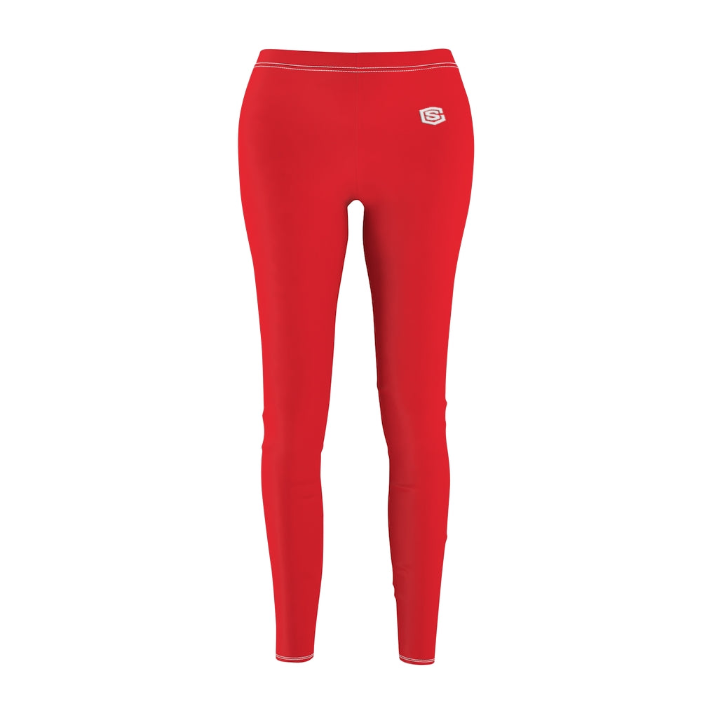 Red Women's Cut & Sew Casual Leggings White logo